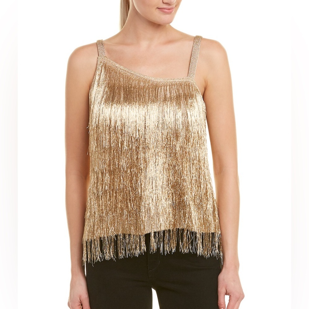 Rachel Zoe Twiggie Metallic Fringe Top Size Small